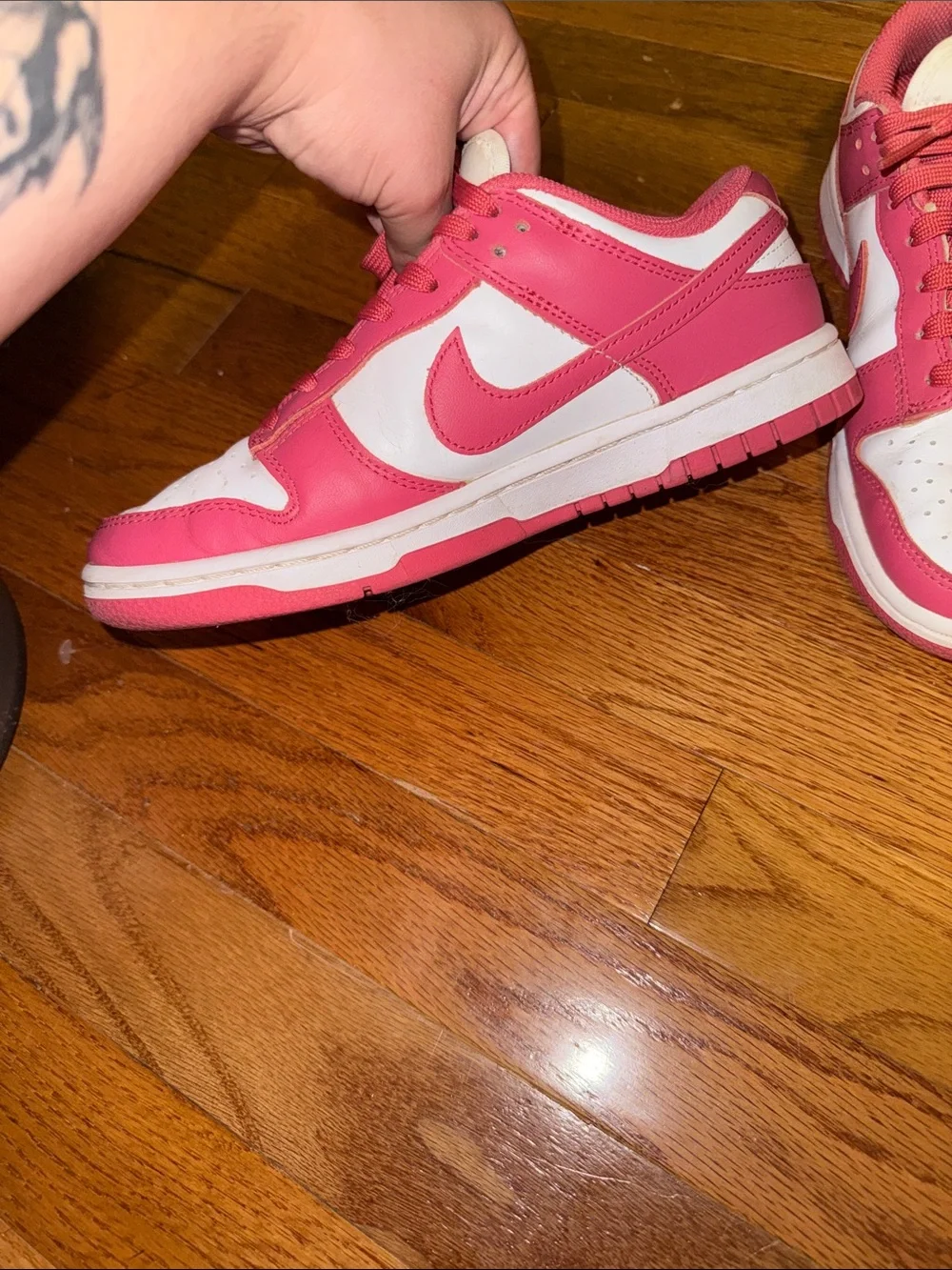 Nike Pink and White Dunk Lows